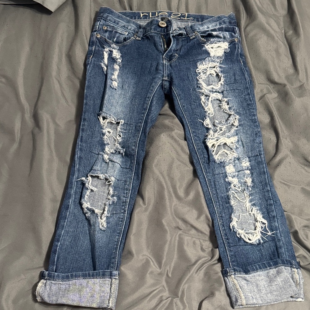 Rue21 Dark Blue Distressed Capri